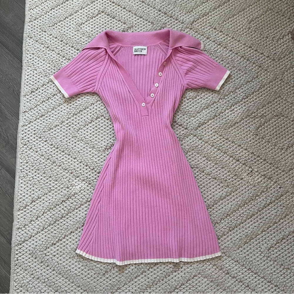 REVOLVE Matthew Bruch Pink Polo Ribbed Knit Dress